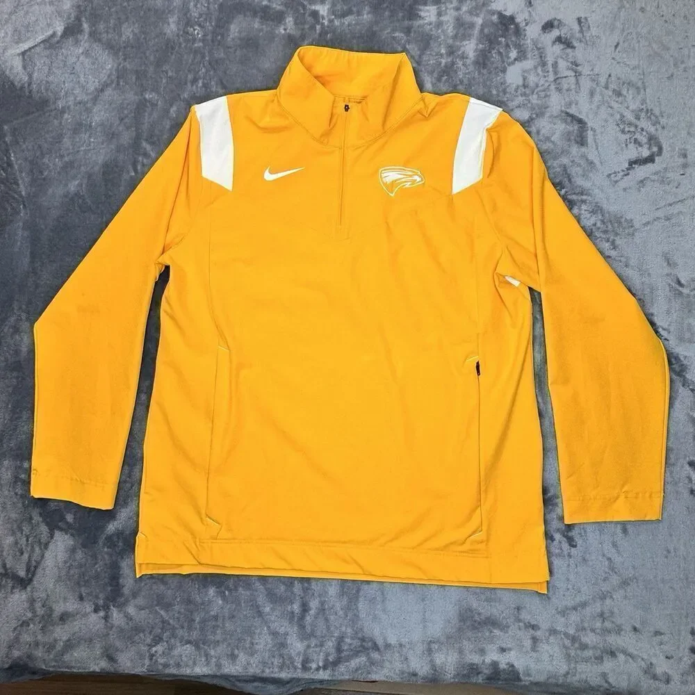 NIKE Sz L Emory University Eagles Coaches Performance 1/4 Zip Jacket Gold Yellow
